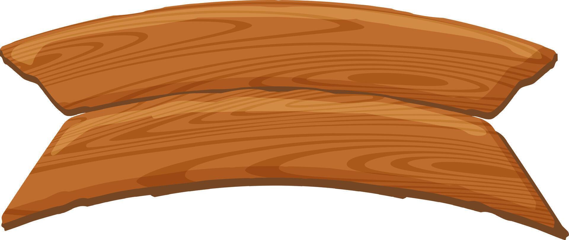Two curved wooden planks forming a rustic banner with ample copy space, isolated against a clean white background, creating a natural and inviting design element vector