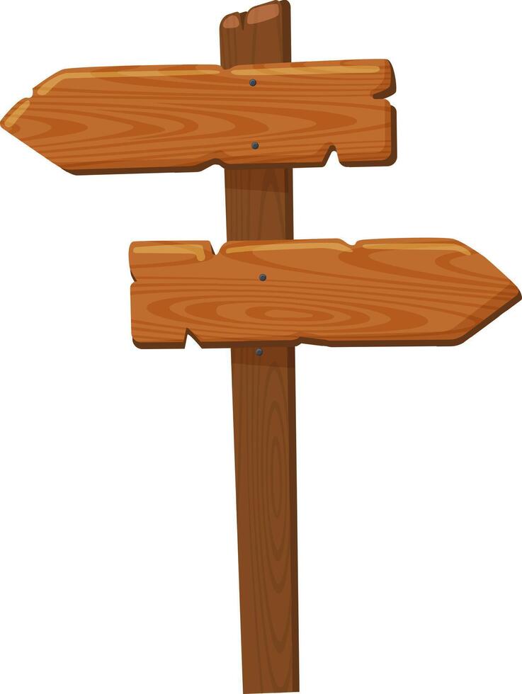 Two weathered wooden arrow signs pointing in opposite directions are attached to a sturdy wooden post, suggesting a choice or decision to be made vector