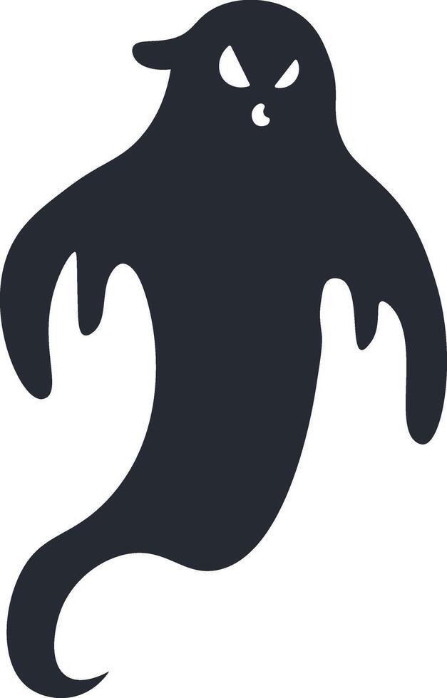 Dark silhouette of a spooky ghost floating with angry expression, ideal for halloween party decoration, creating a scary and fun atmosphere vector