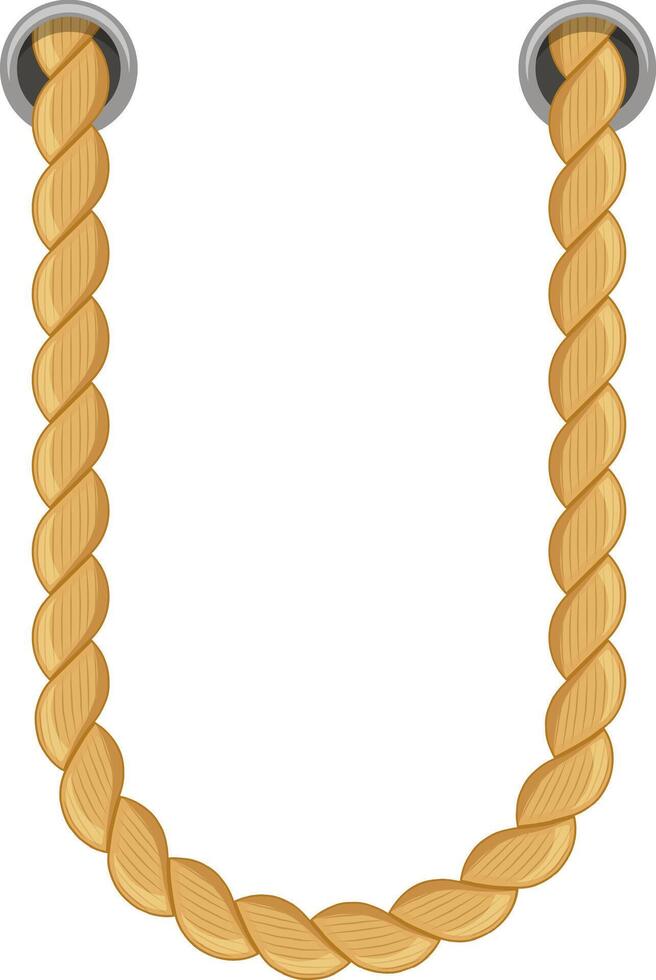 Thick twisted rope hanging from two metal rings, forming a U shape, isolated on a white background, perfect for nautical or adventure themed projects vector