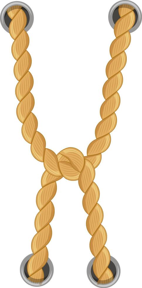 Two ropes hanging from metallic rings, forming a knot in the center, create a striking visual against a clean white background, featuring a playful, cartoonish style vector