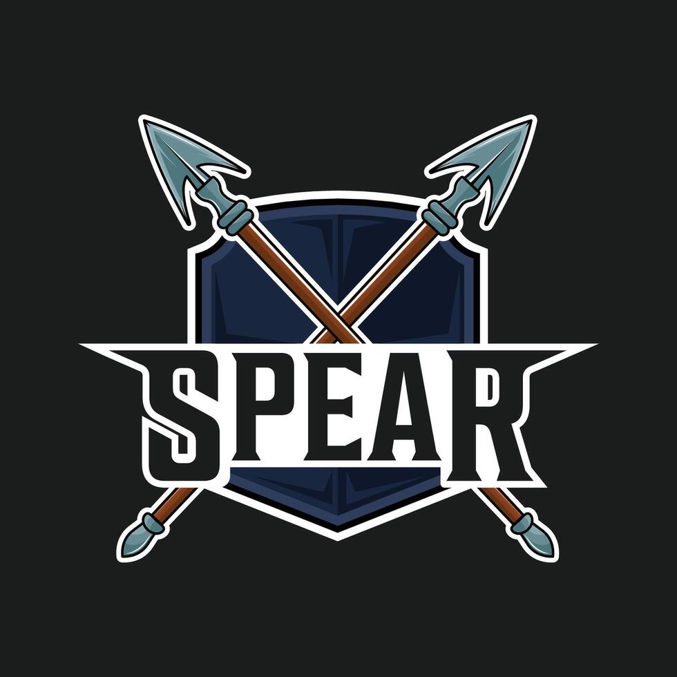 cross spear logo color illustration template icon graphic design . spartan warrior weapon sign and symbol for fantasy story or company with black backgrounds vector