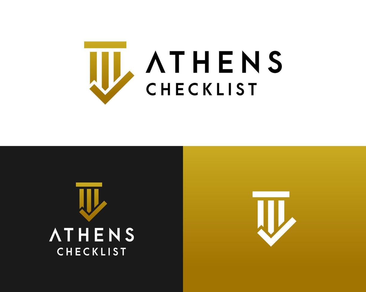 Athens Checklist Logo with Pillar and Checkmark vector