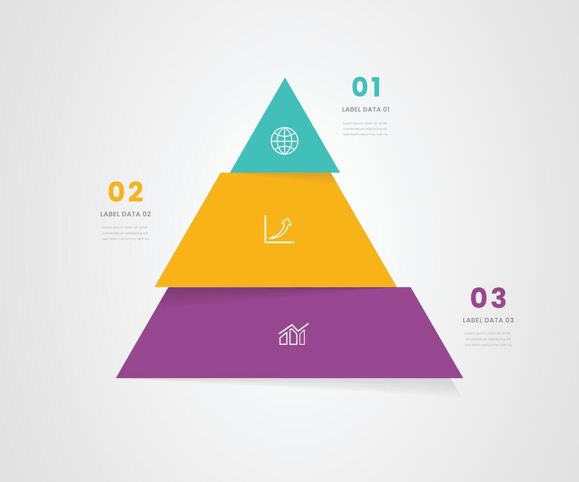 3 part triangle pyramid shape business infograph vector