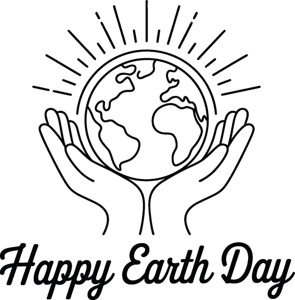 Earth Globe Held by Hands with Sunburst and Happy Earth Day Text vector