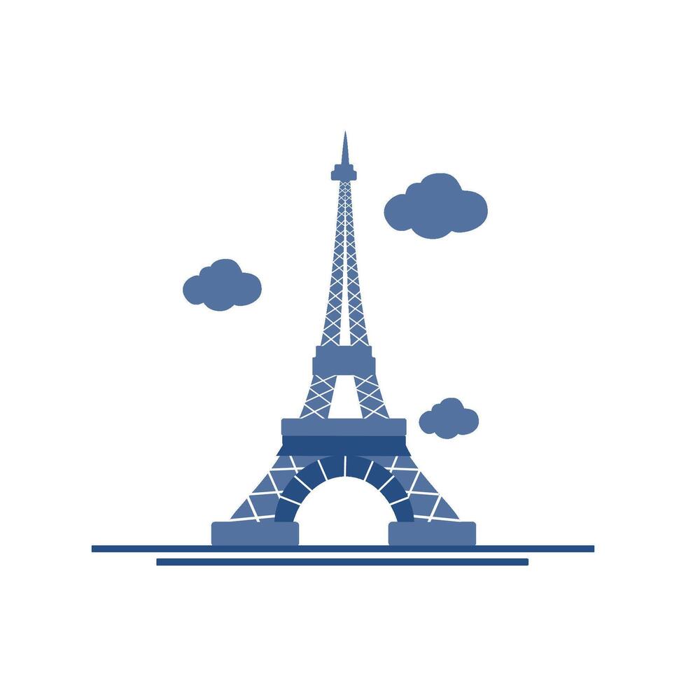 Flat Eiffel Tower Illustration with Blue Colors, Paris Landmark Icon Design vector