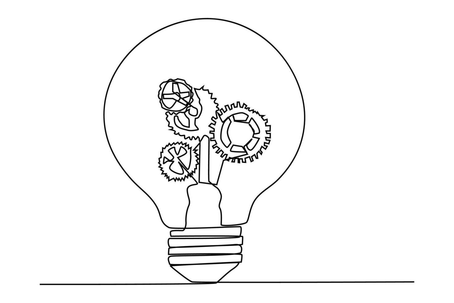 Continuous one line drawing of lightbulb with metal gear wheel inside for machine company logo identity. vector