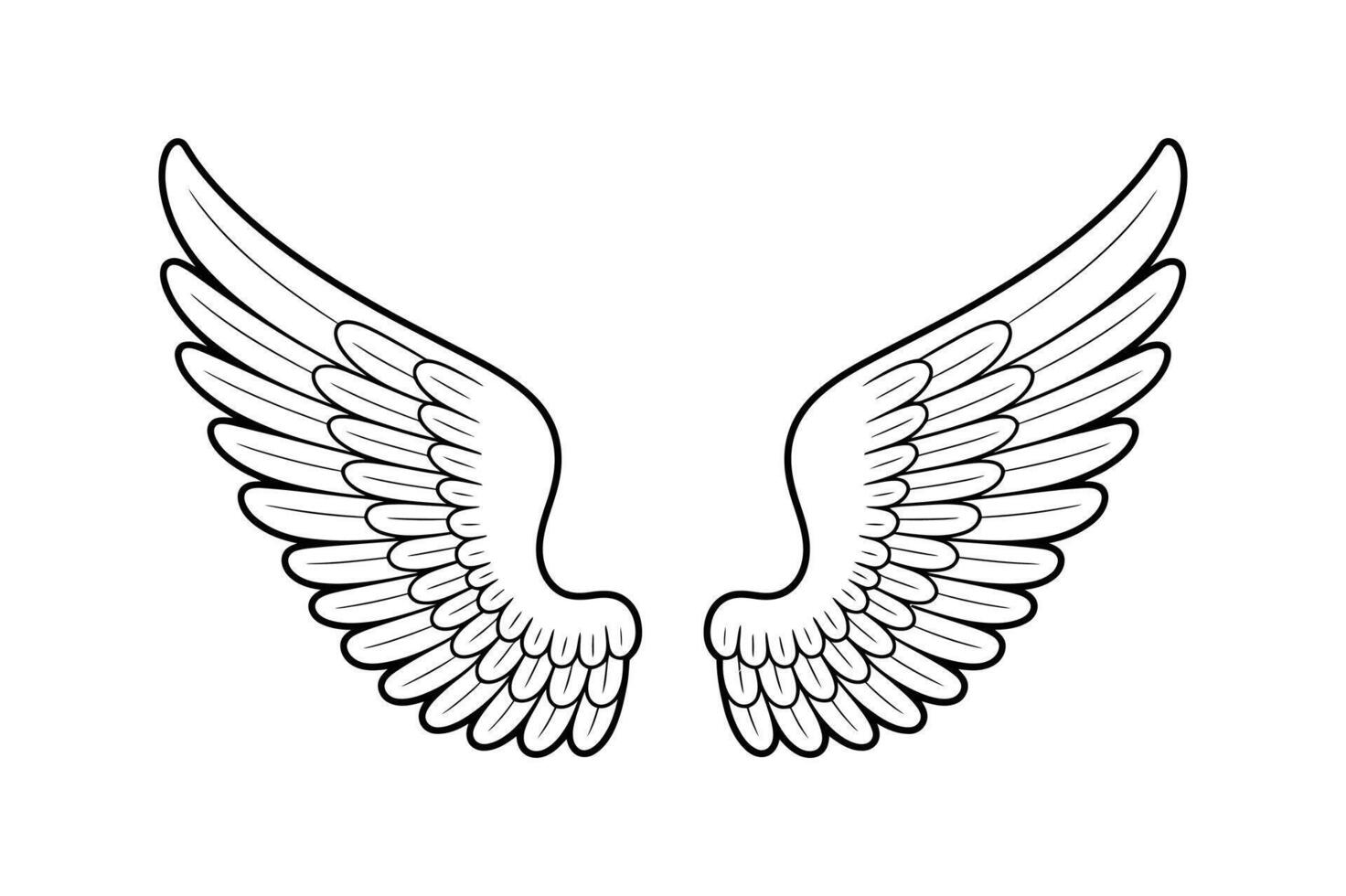 Elegant Wing Outlines Isolated on White Background Perfect for Graphic Design Projects and Creative Illustrations Depicting Freedom and Spirituality vector