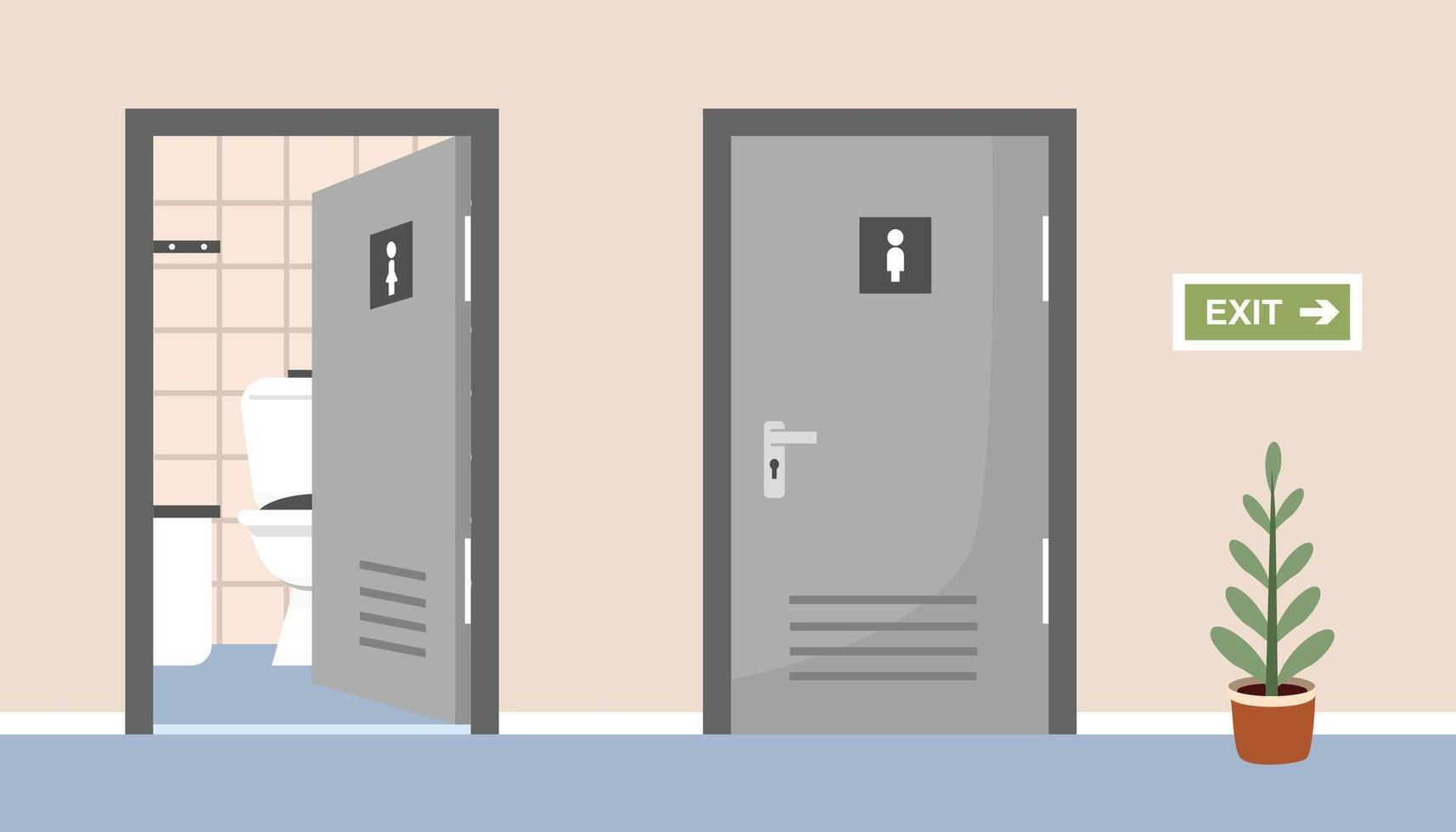 Modern restroom doors and exit sign vector