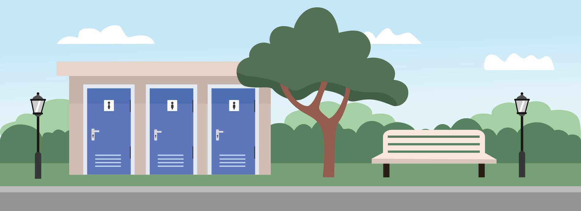 Park restrooms and bench illustration vector