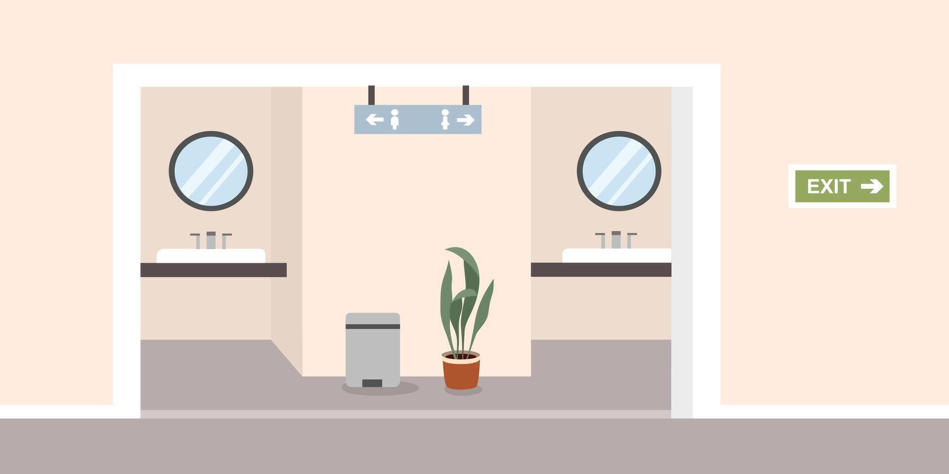 Restroom with sinks and plant decoration vector