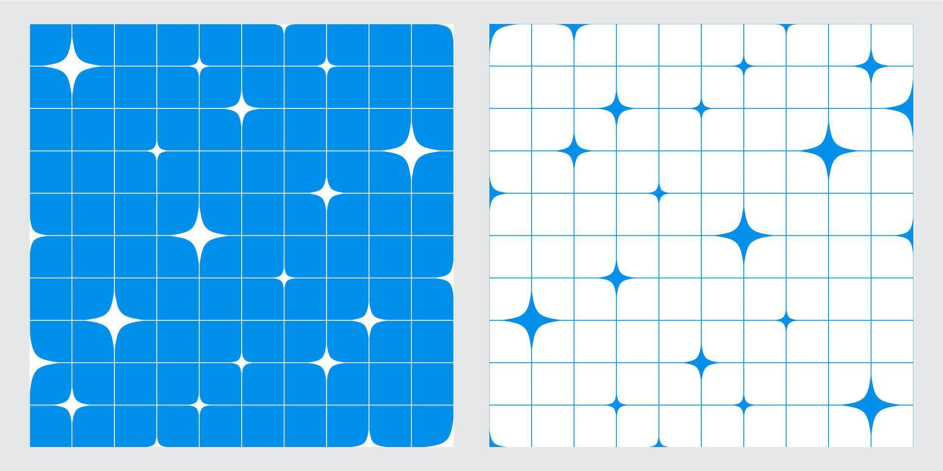 Y2K style geometric seamless pattern with abstract stars and linear grid minimal cartoon bauhaus aesthetic design for wallpapers backgrounds and creative prints vector