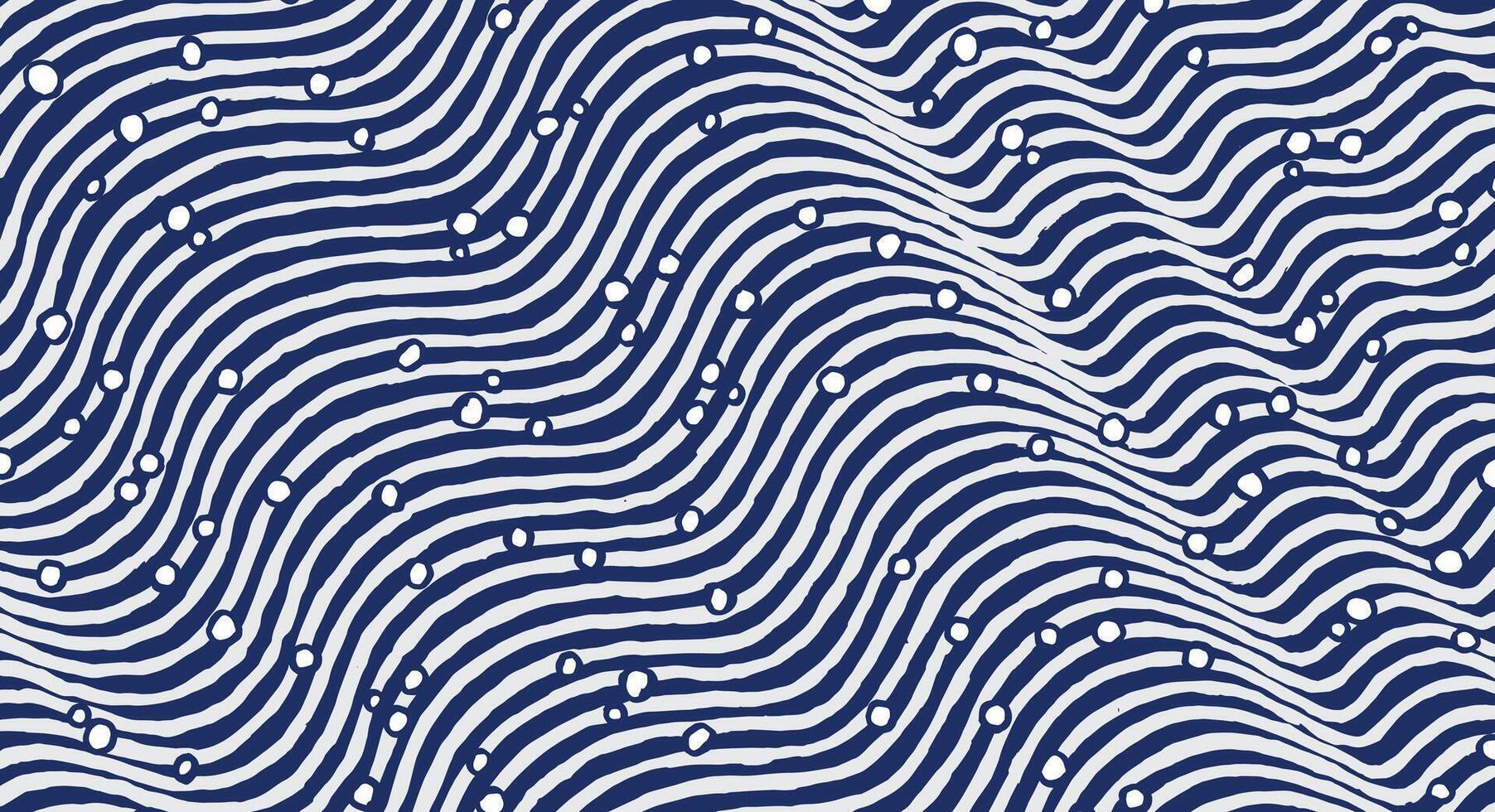 Hand drawn brush line abstract waves and water with bubbles pattern, Japanese and ethnic folk wood carving, block print distressed texture background, simple graphic for textile vector