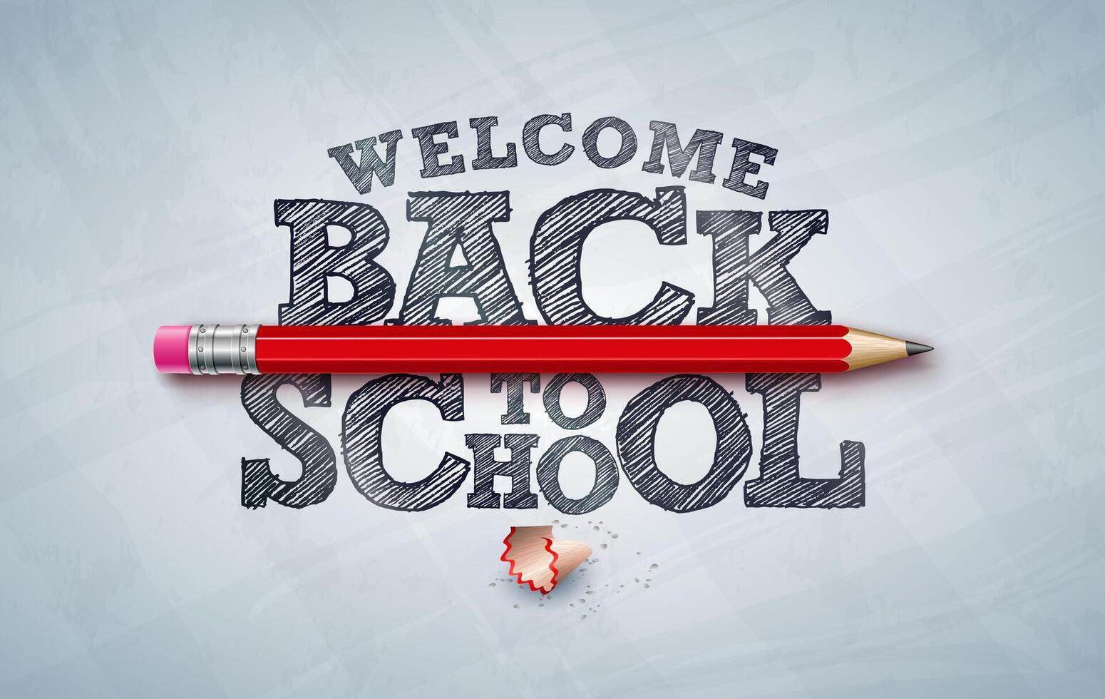 Welcome Back to School Design with Graphite Pencil and Hand Drawn Typography Lettering on White Background. Education, Learning and Knowledge Illustration with Hand Drawn Doodles for Greeting vector