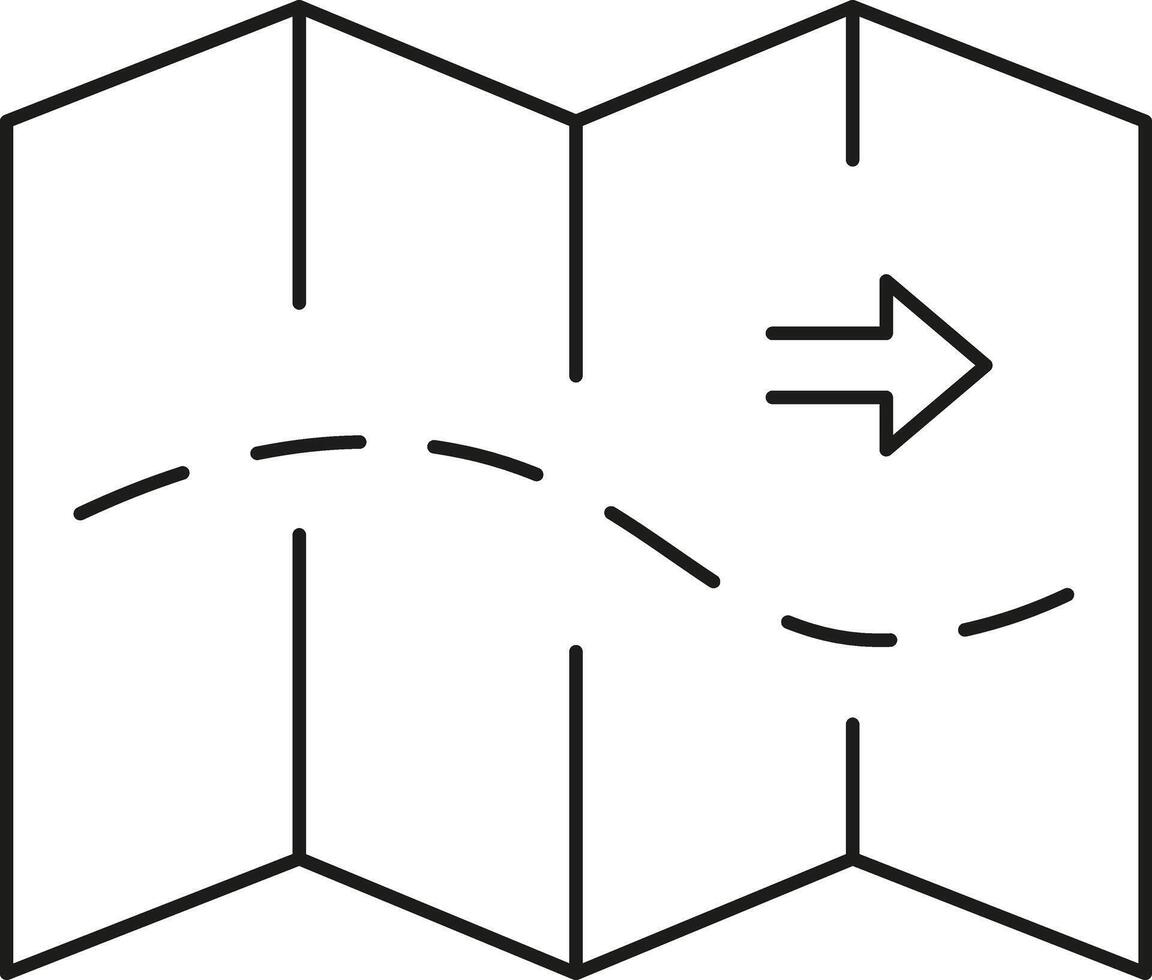 Folded map with navigation arrow and route vector