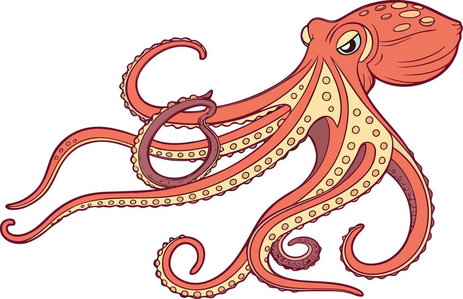 Hyper realistic octopus drawing with vibrant ocean gradient and natural underwater pose for professional stock illustration vector