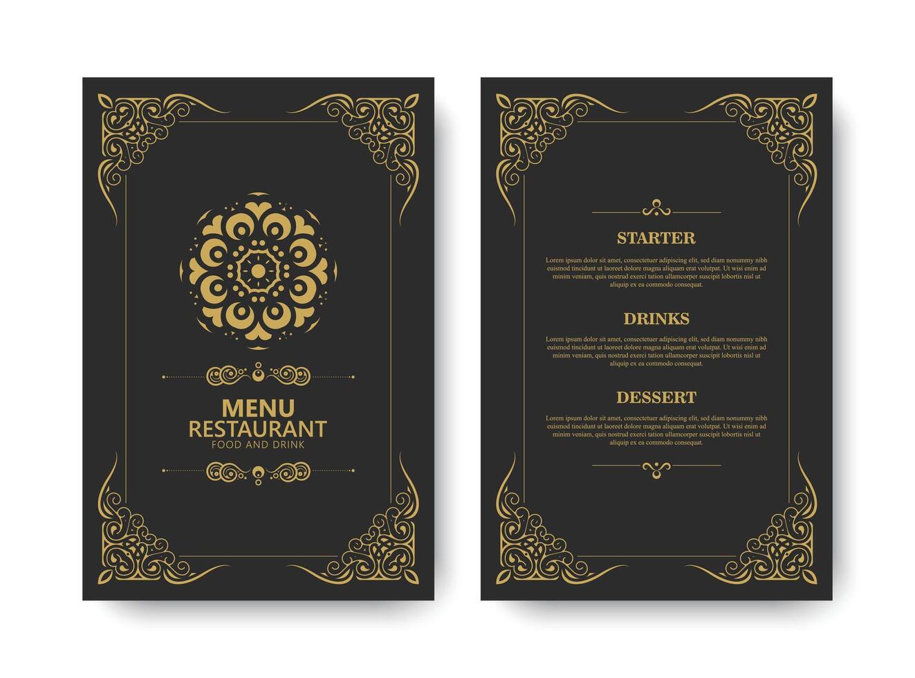 vintage Restaurant Menu Design with Swirls and Floral vector