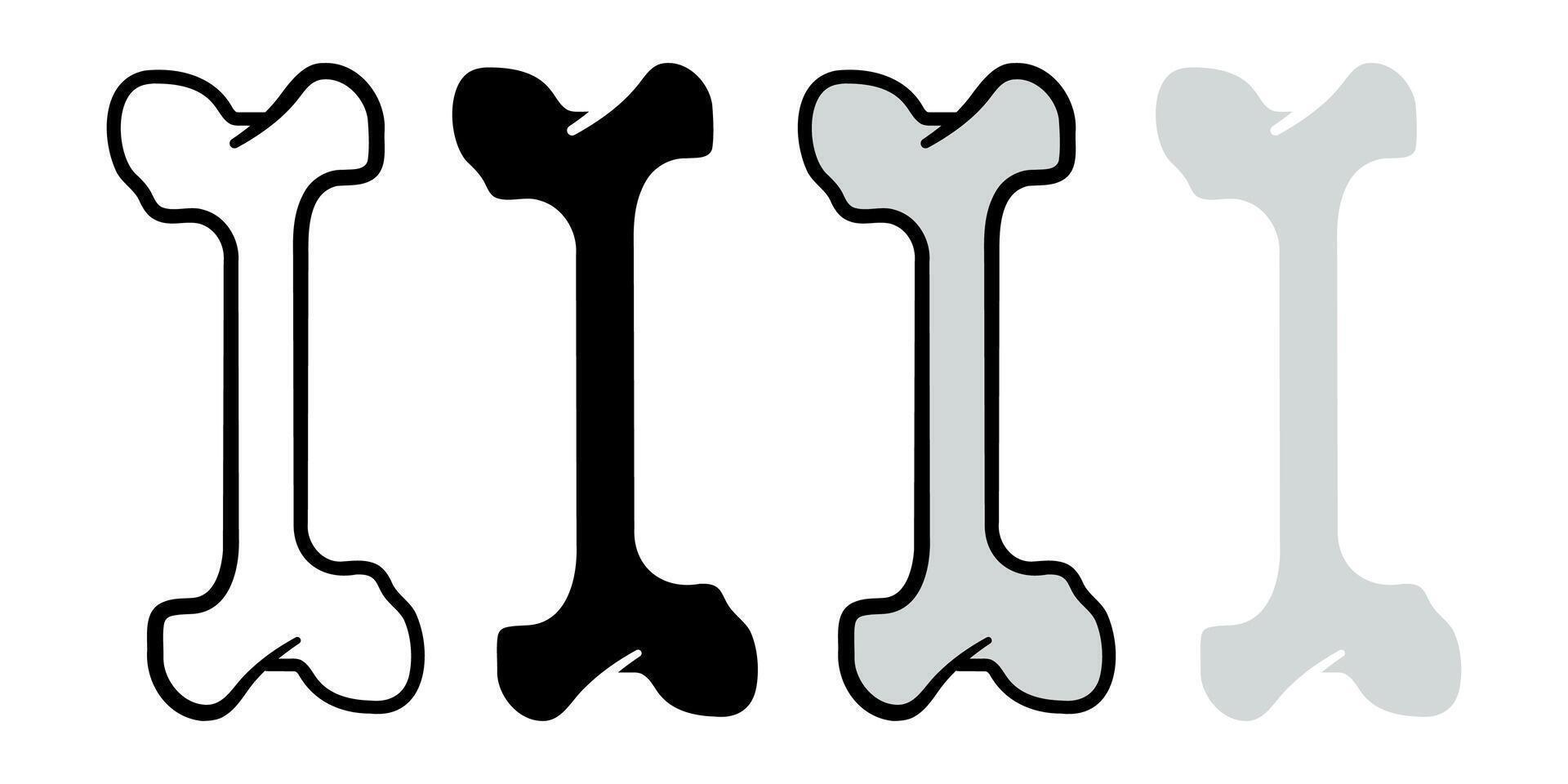 Bone icon set. A simple lineart drawing of a bone, perfect for illustrating medical concepts, anatomy, or spooky themes. Includes filled and outlined versions. vector