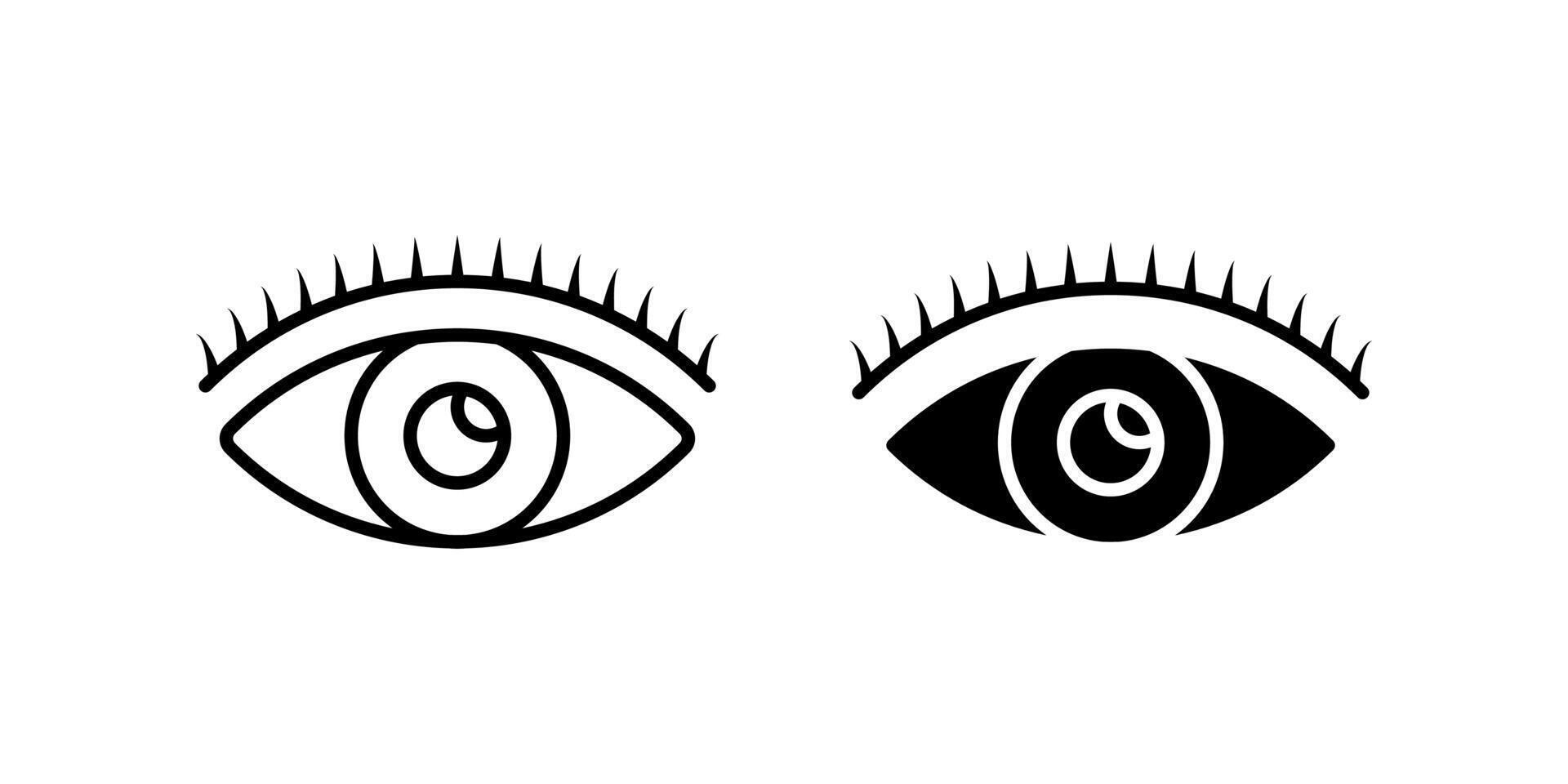 Eye icon set. Minimalist Line Art Eye with Eyelash design element. A simple eye icon with long eyelashes, expressing vision and sight in a clean, modern style. vector