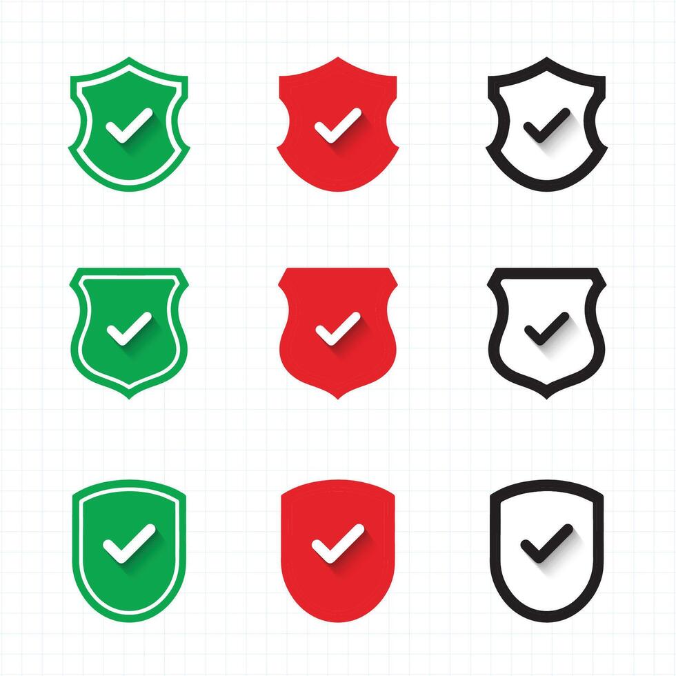 Shield check mark icons. Creative Shield Red, black, yellow and green icon collection vector