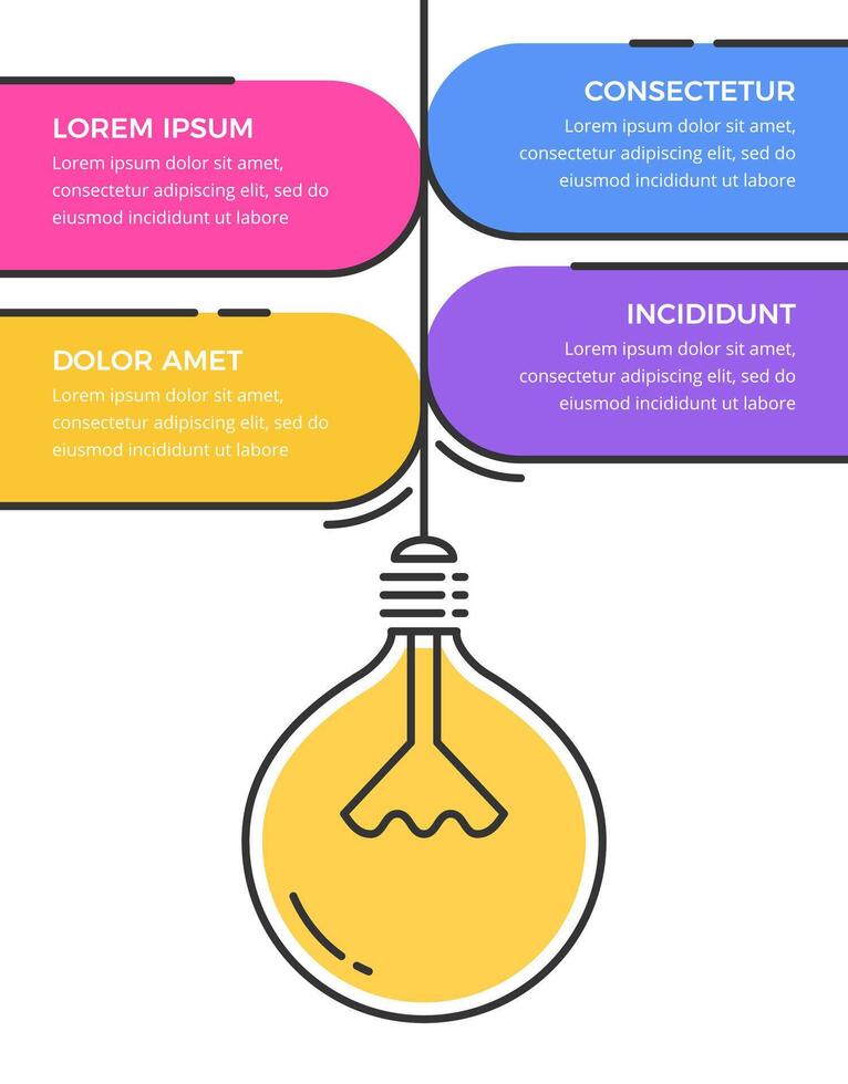 Yellow light bulb with four elements for your text, infographic template vector
