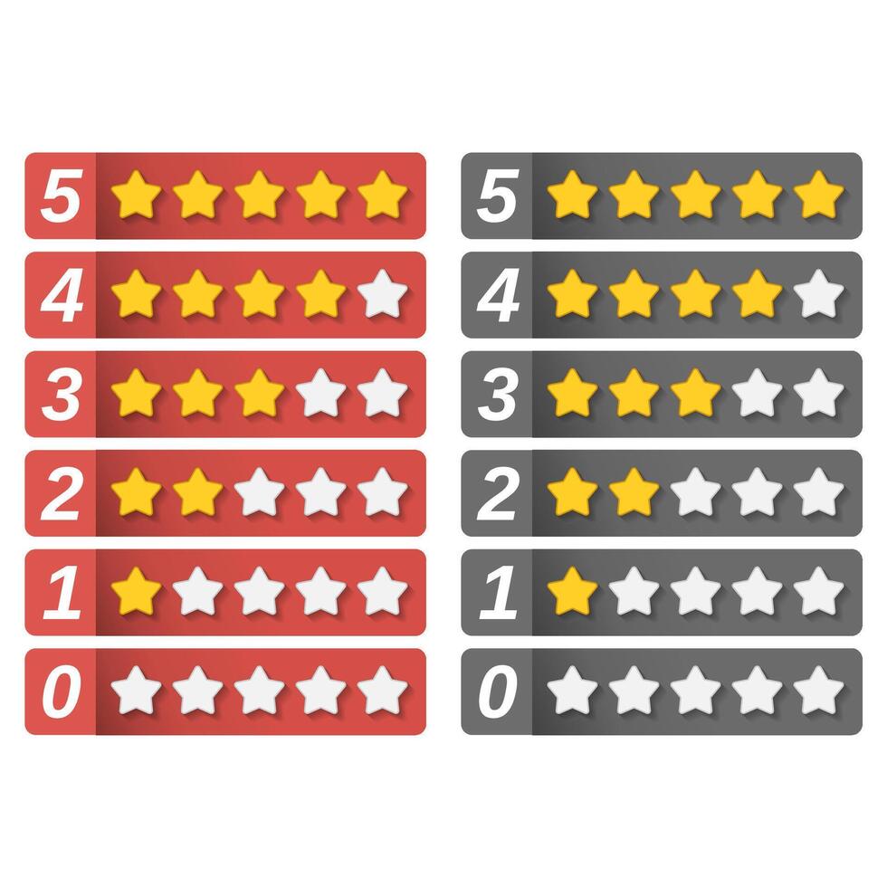 Rating stars for web, red and grey vector