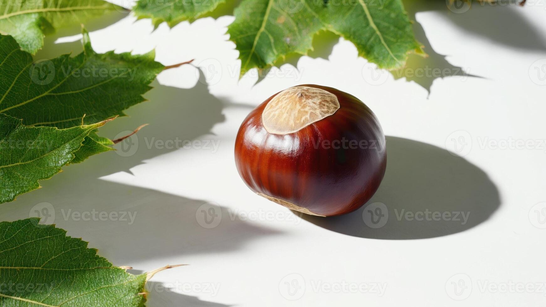 A horse chestnut tree with green leaves is located on a white background. The bright composition highlights the texture and beauty of nature, creating an atmosphere of freshness and autumnal richness. photo