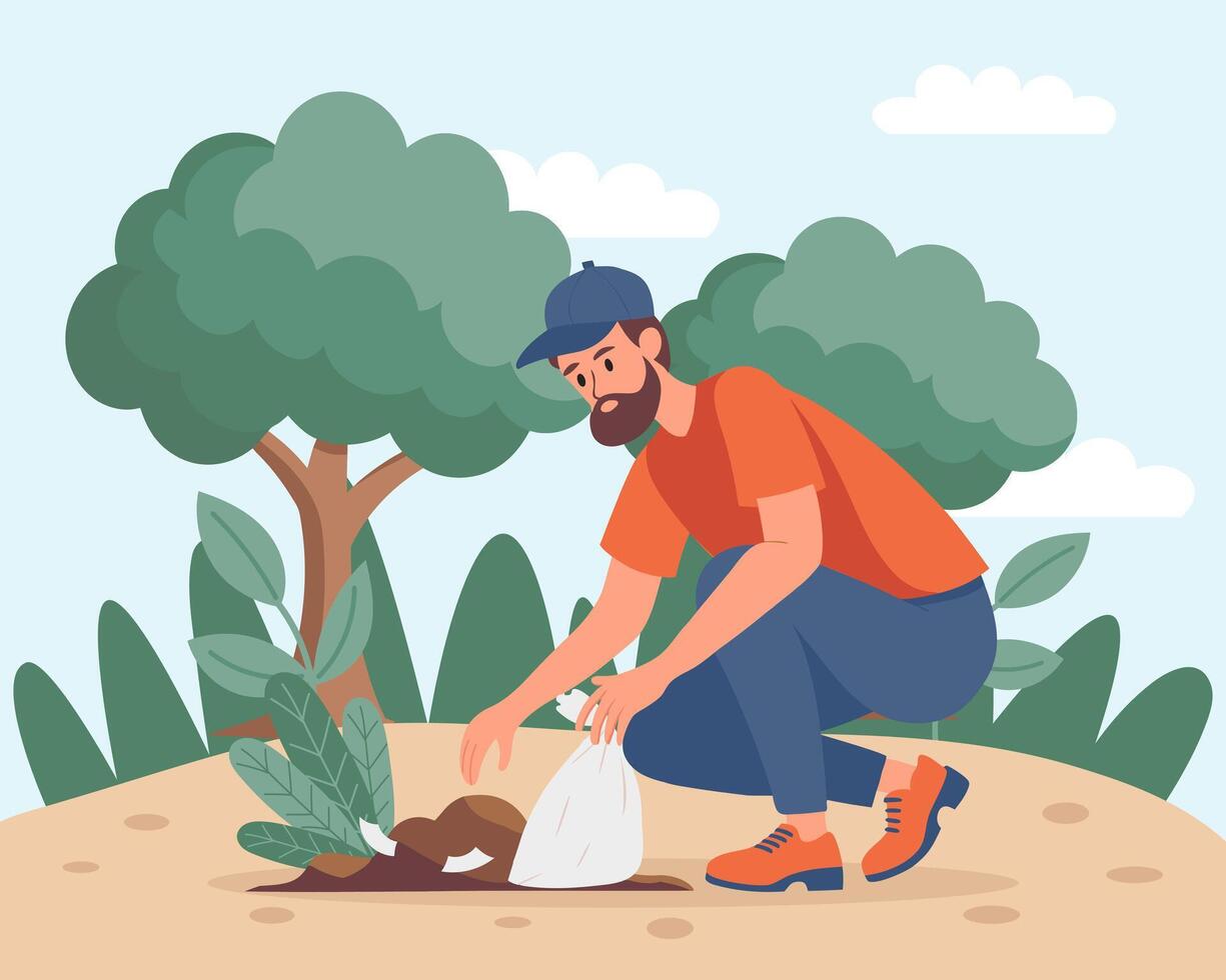Man planting a tree in a park vector