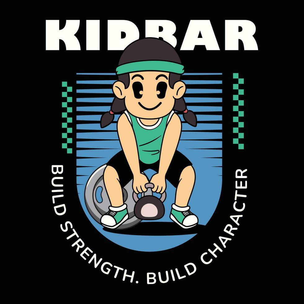 Child lifting weights in fitness design vector