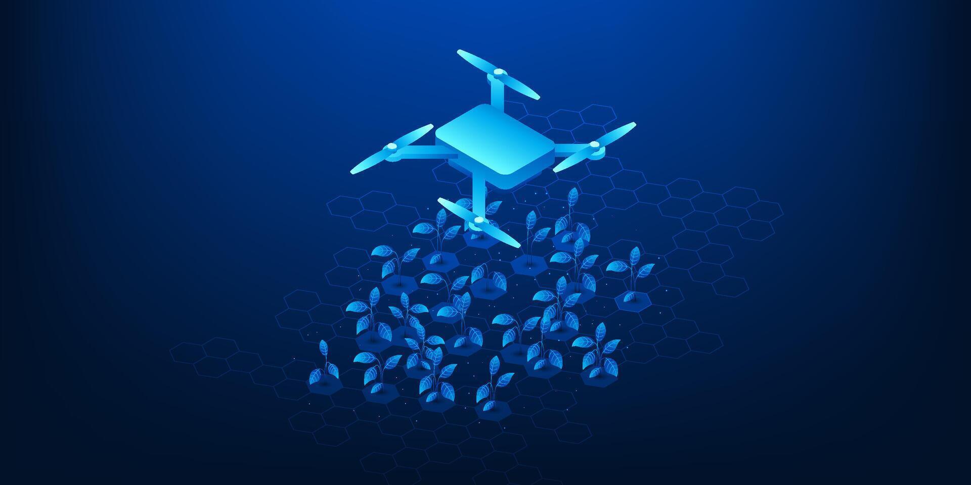 Drone planting seeds in a field vector