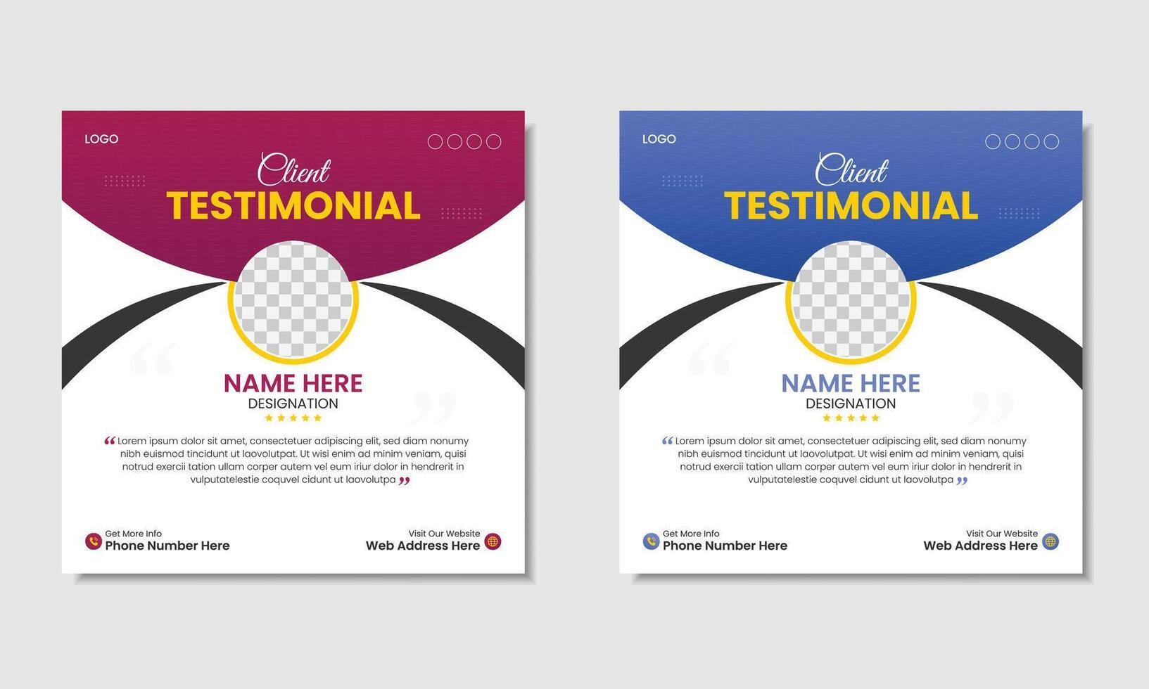 Client testimonial design, customer feedback social media post template design vector