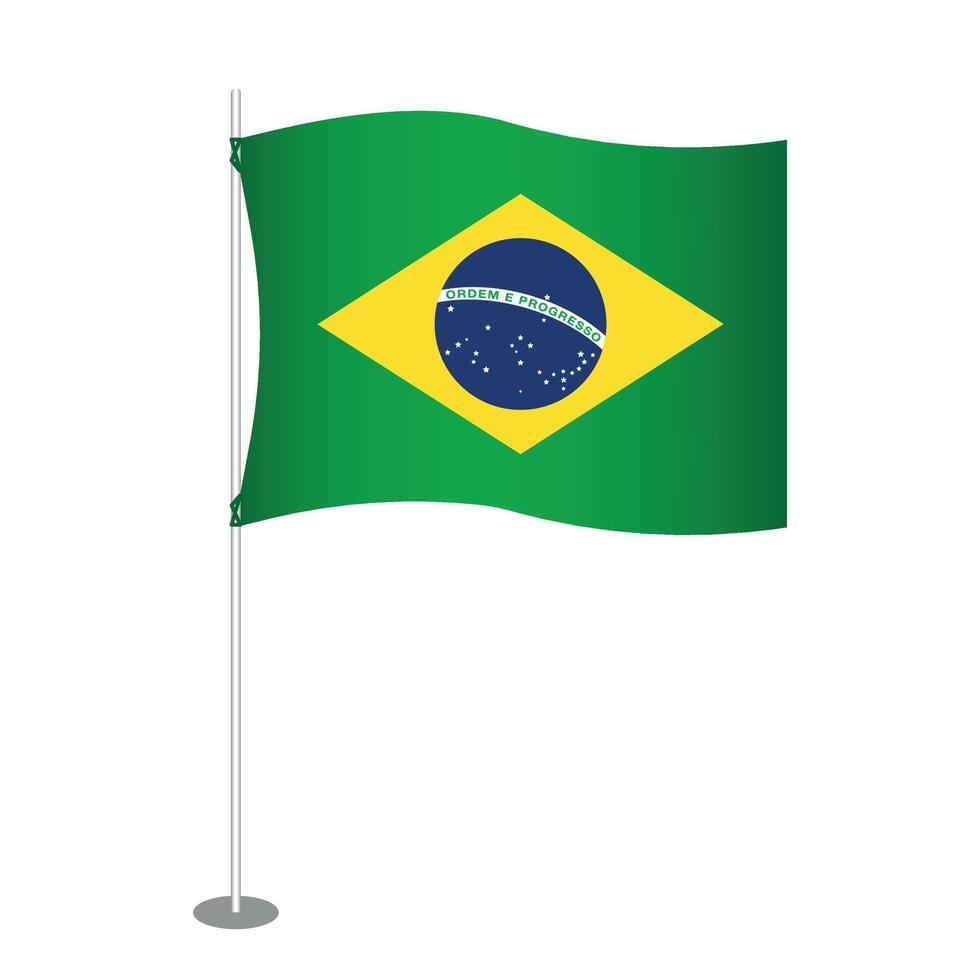 Realistic waving brazil national flag on silver pole isolated on white background for national event design vector