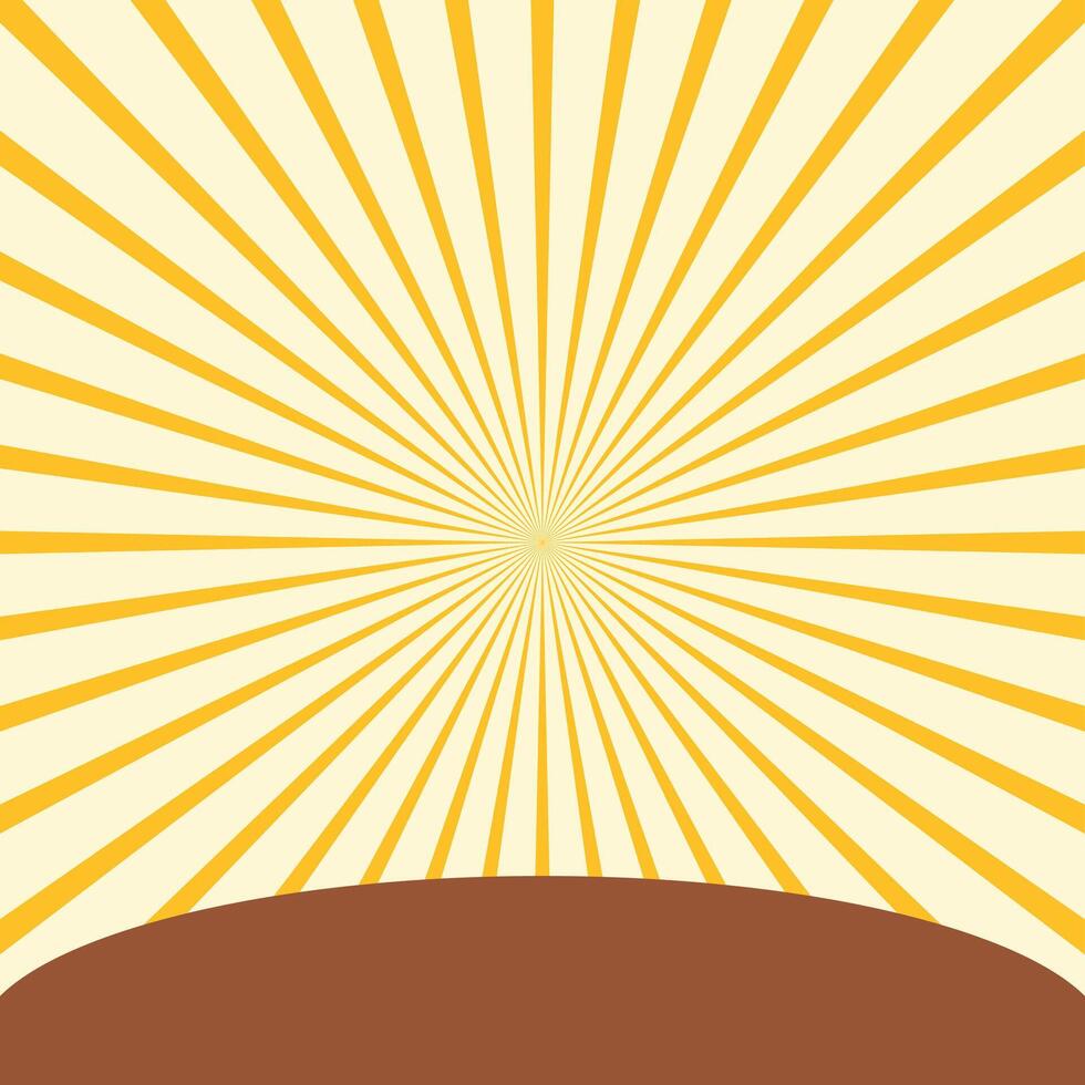 Sunburst Horizon Abstract Background with Yellow Rays and Minimal Earth Curve Design vector
