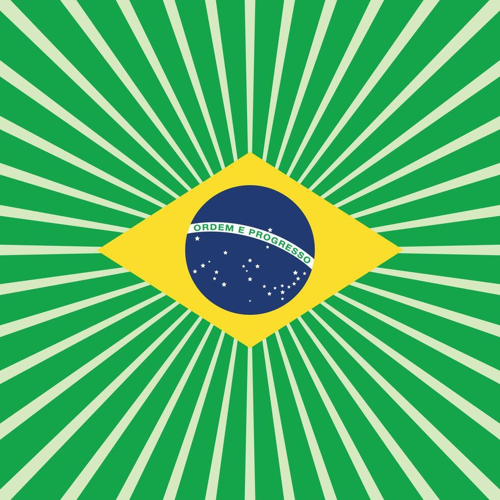 Brazilian flag with green radial rays burst background and abstract energy style vector