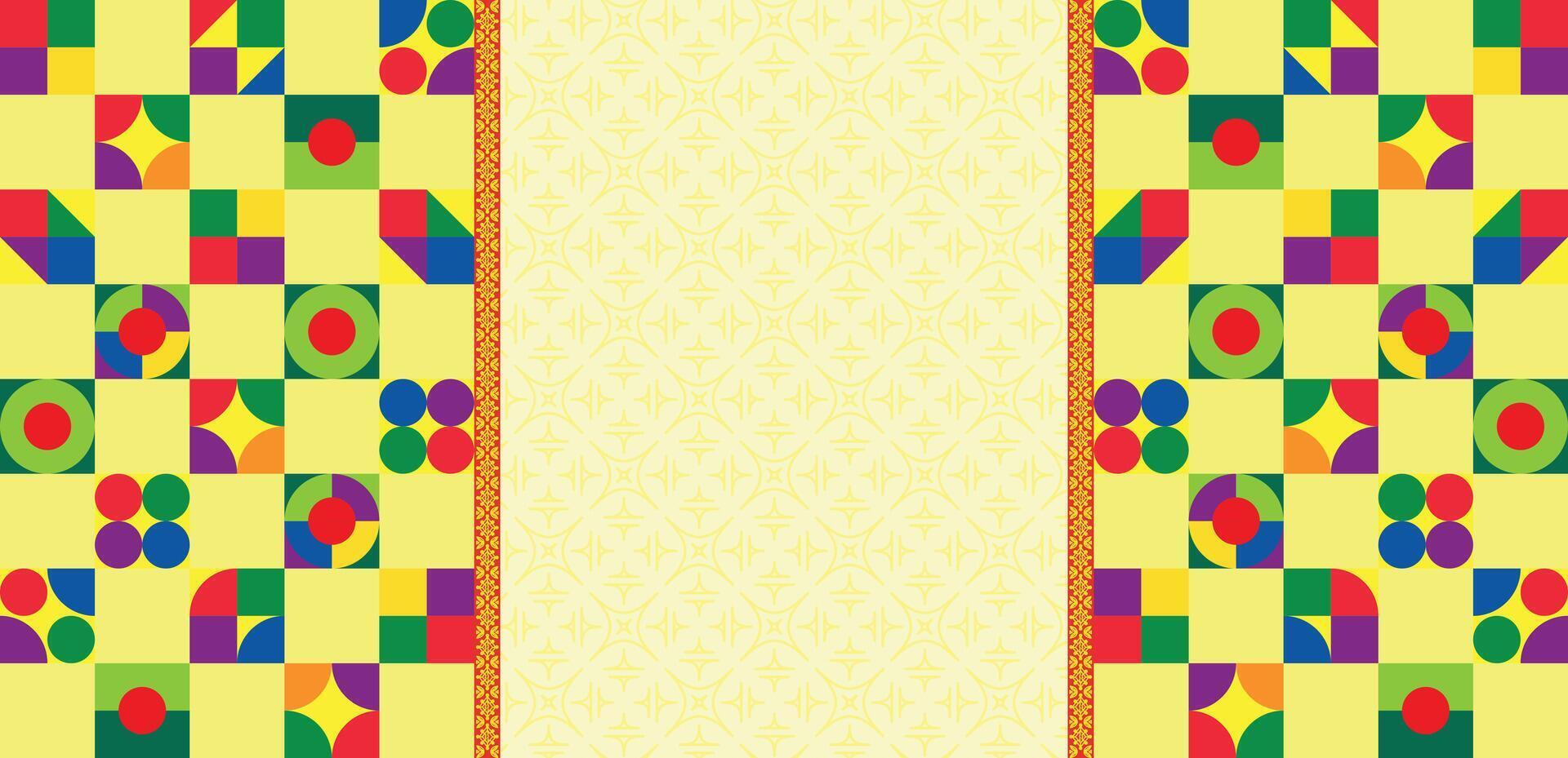 Traditional Geometric Border Background with Yellow Center Pattern and Colorful Design vector