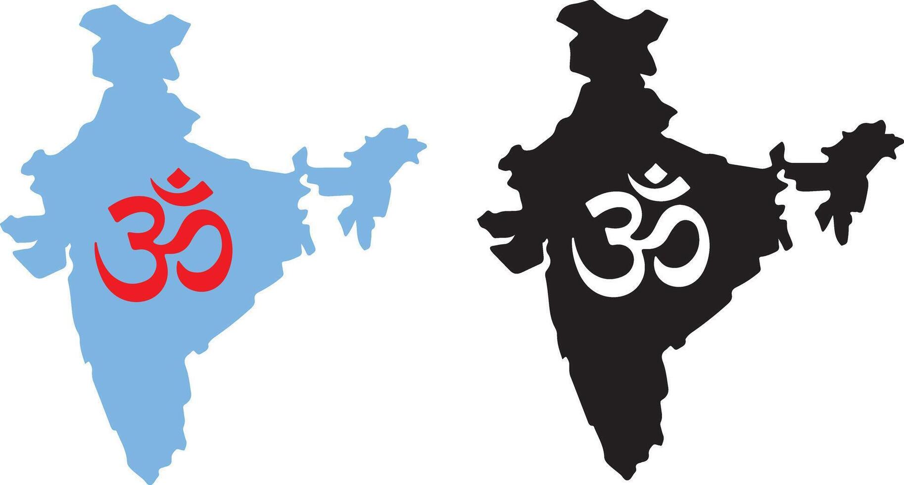 India Map Silhouettes With Om Symbol in Blue and Black vector