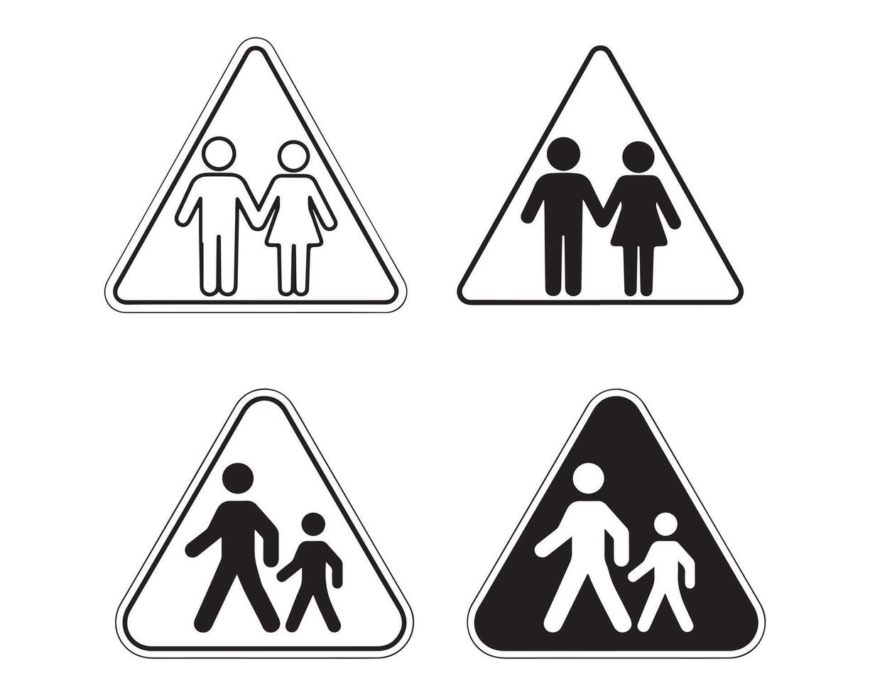 Pedestrian Crossing Signs Set in Black and White with Different Styles vector