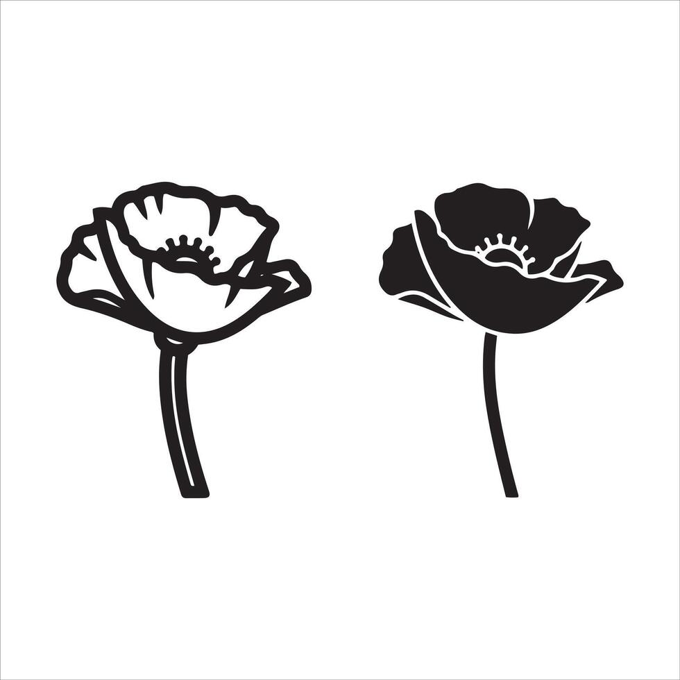 Two poppies one outline one silhouette floral design vector