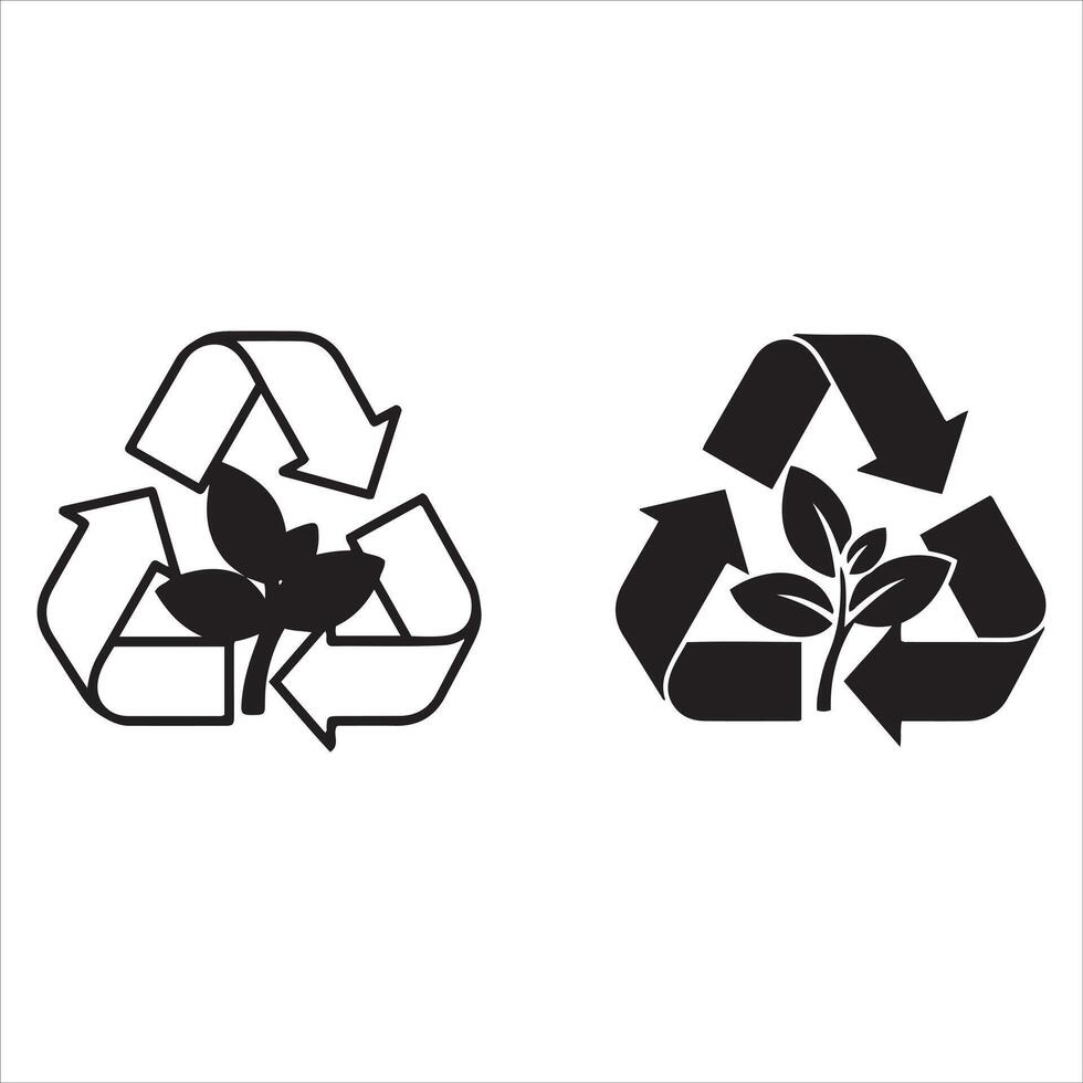 Recycling symbol with green sprout two styles vector