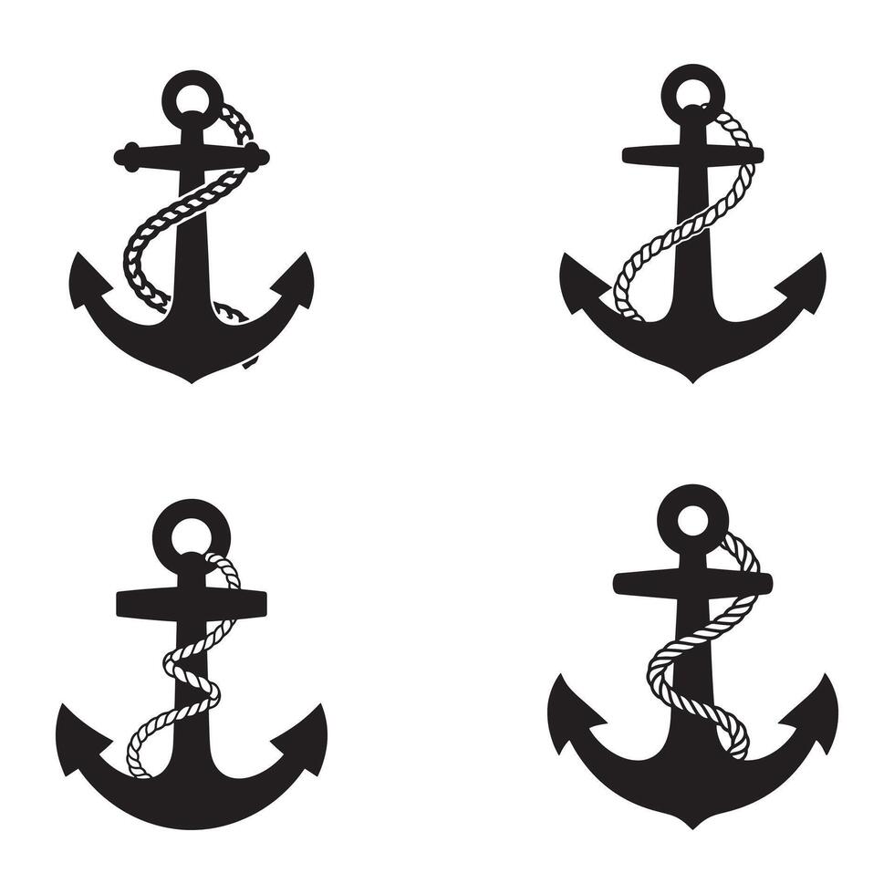 Set of Nautical Anchor Silhouettes vector