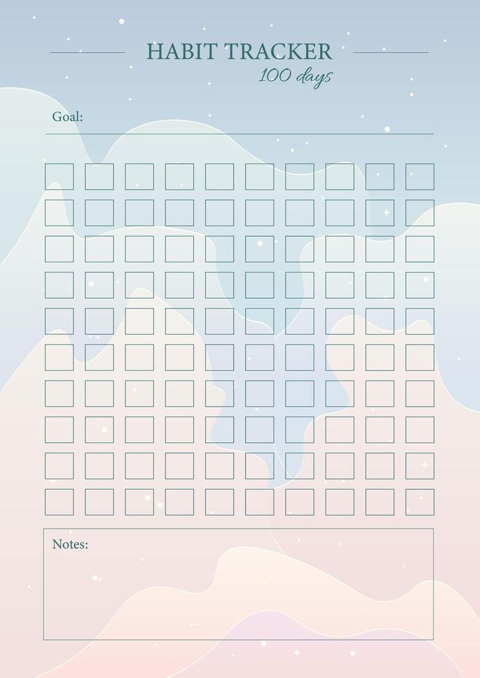 Habit Tracker Planner Printable Document Elegant Minimal Abstract Trendy Celestial Background Fantasy Landscape Poster Design vector