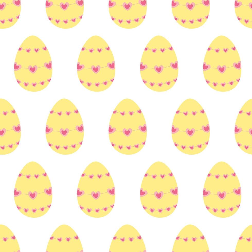 Colorful Easter Eggs decorated Heart Shape beads Seamless Pattern Easter or Seasonal Background idea. Isolated illustration Easter Greeting Thematic Cards Party Invite or banner, leaflet, label vector
