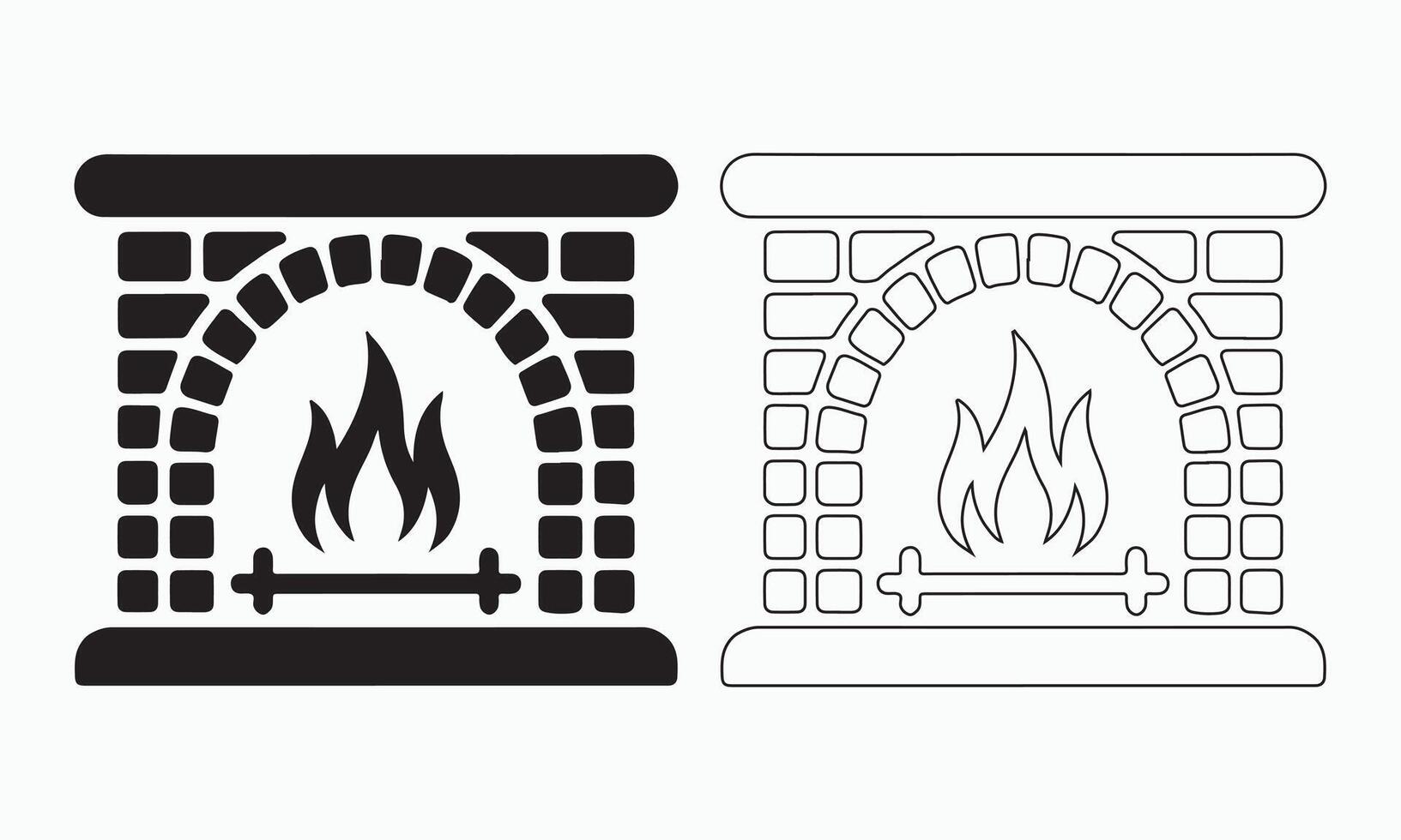 Set of Two Fireplace Icons in Clean Black and White Style vector