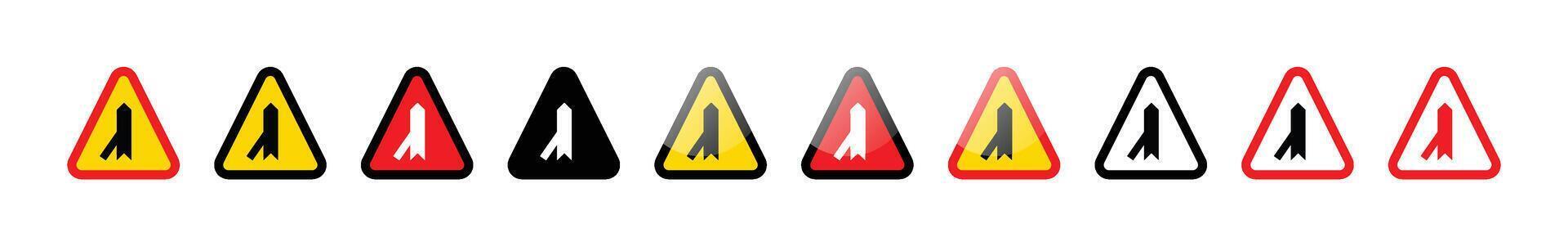 Collection of triangular road signs warning of merging traffic from the left vector