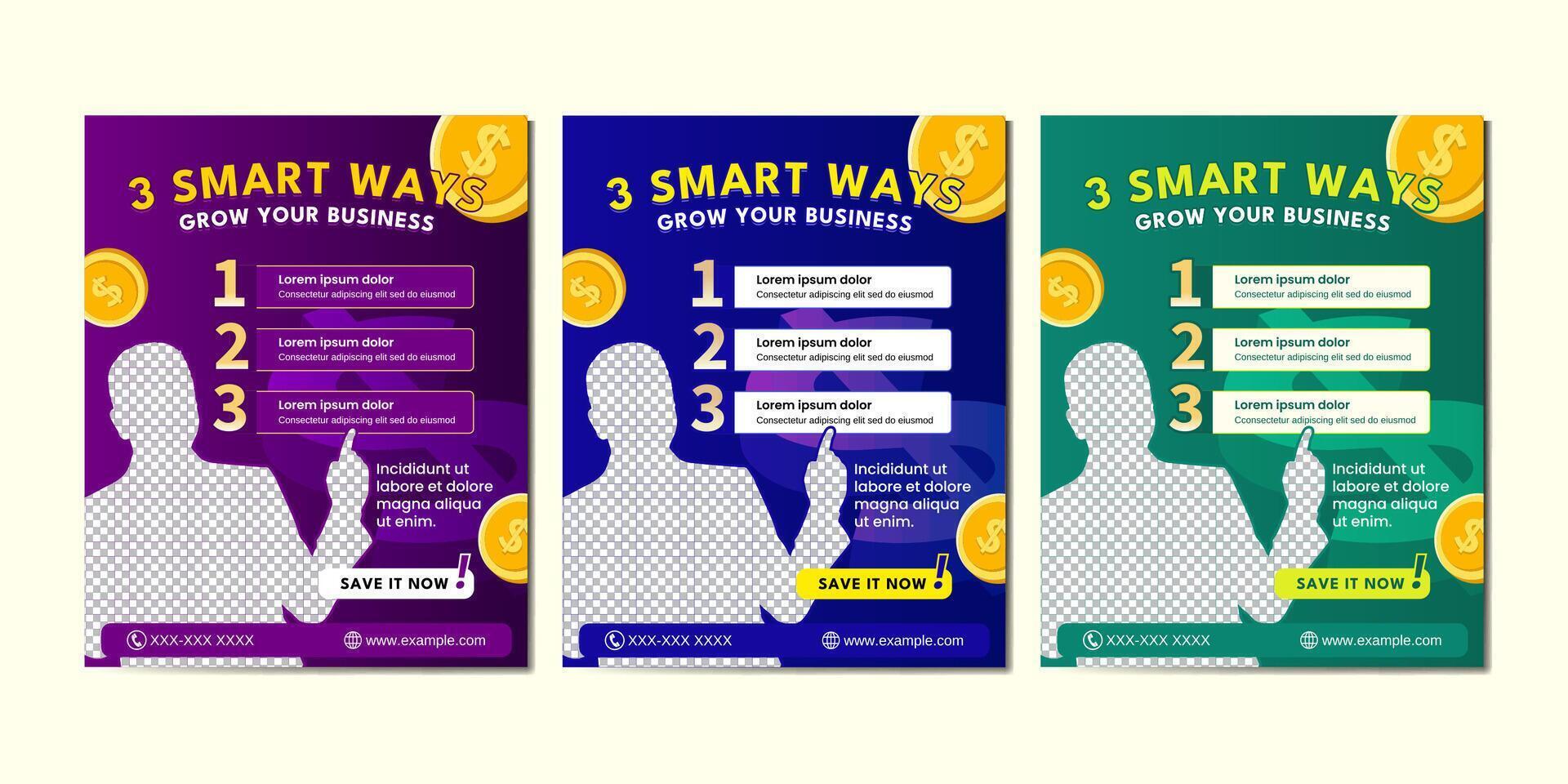 A clean, modern poster set with business tips and strategies. Ideal for startups, presentations, and entrepreneurs. Fully editable and perfect for promoting growth ideas vector
