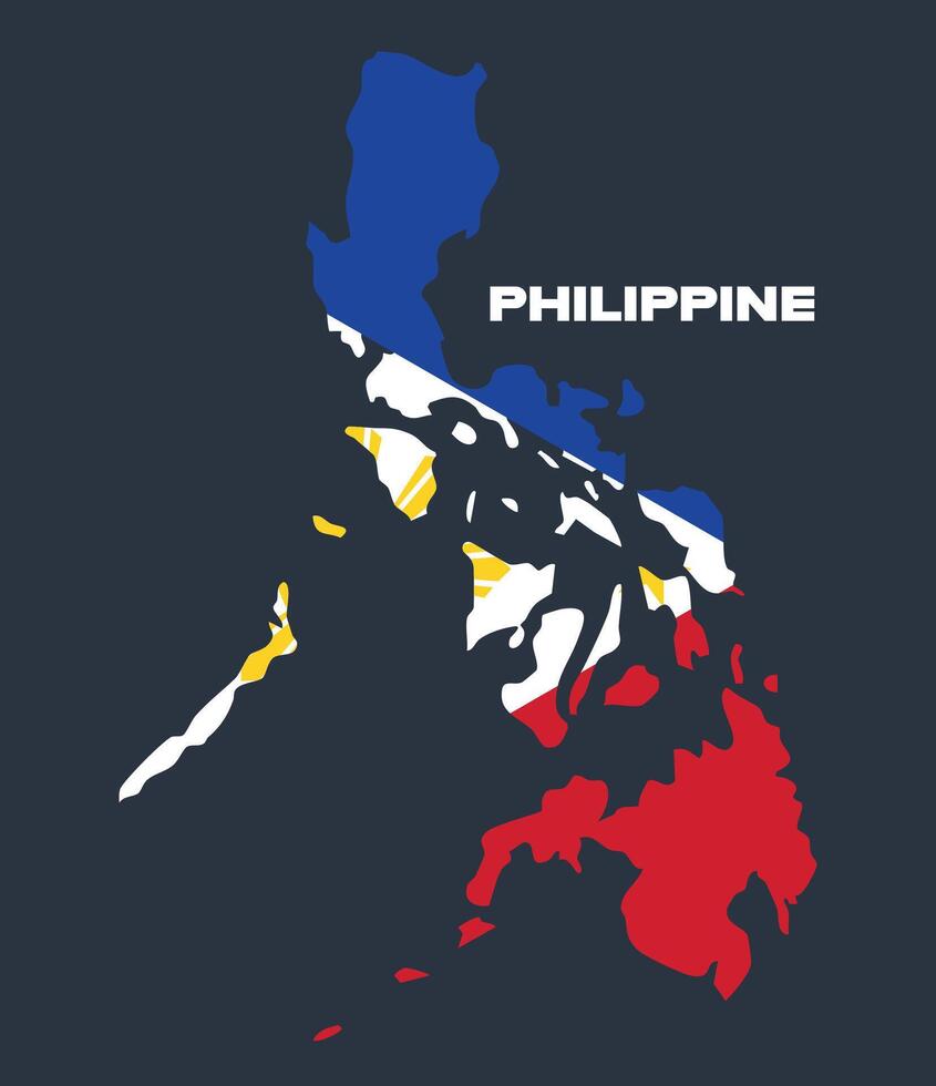 Colorful illustration of the Philippines map with its national flag overlay. Ideal for educational, geographic, infographic, and cultural design projects. vector