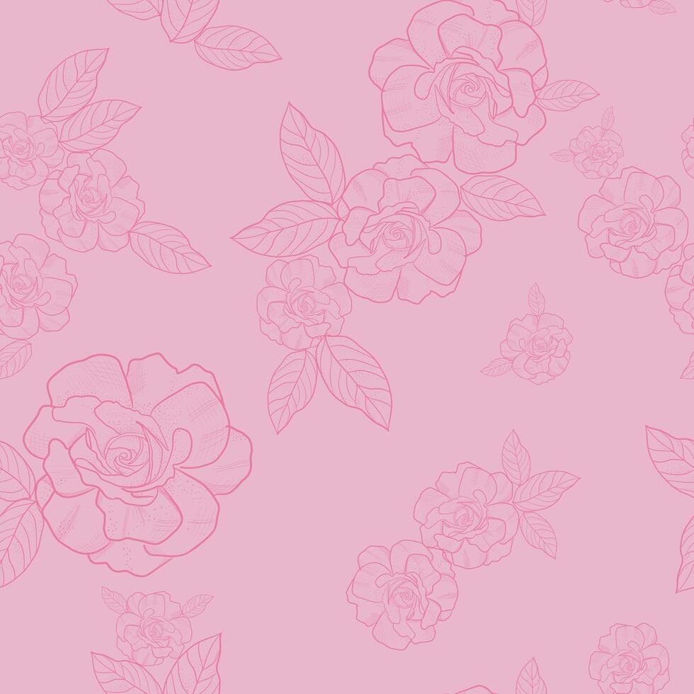 Pink hand drawn roses Y2k style pattern with baby pink background vector