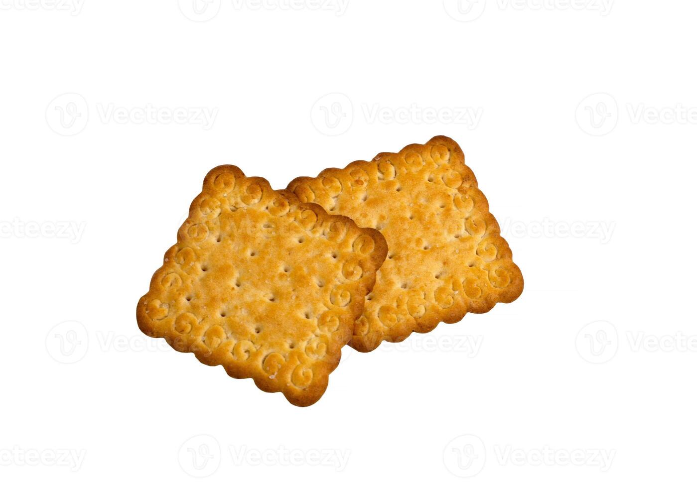 Dry salty cracker biscuits are isolated on a white background. Square crackers in close-up on a white background, top view. a delicious snack. photo