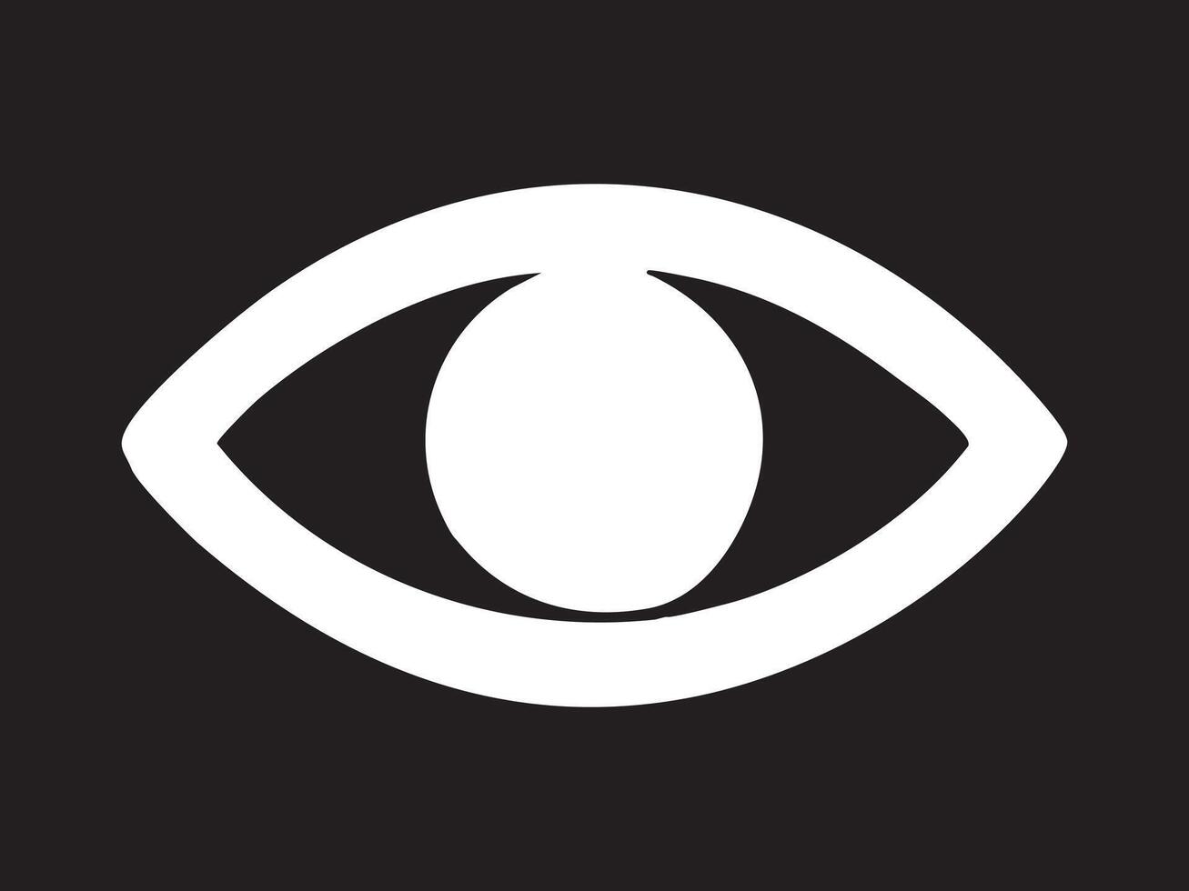 White outline of eye symbol isolated on black background, graphic illustration. concept of icon, vision, seeing, logo, design element, concept art. vector