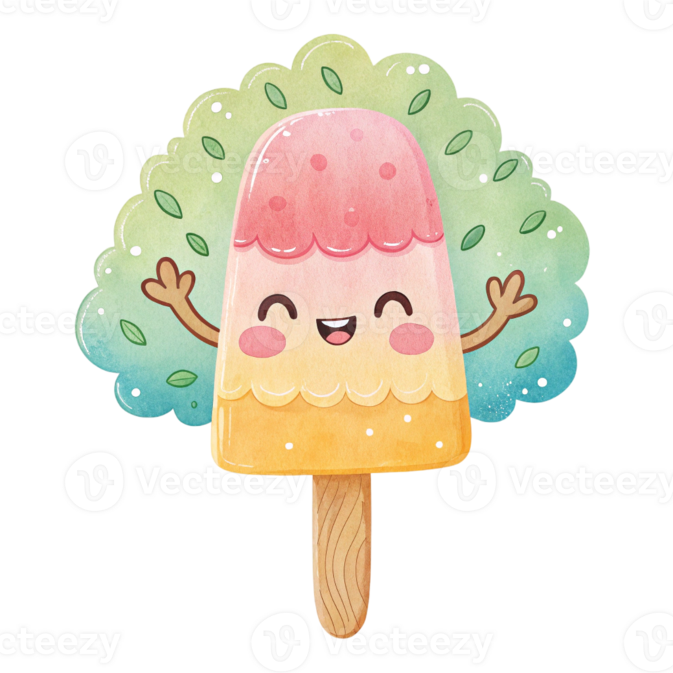 A cartoon ice cream popsicle with a tree in the background png